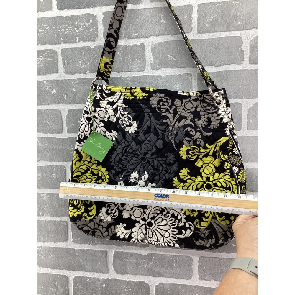 Vera Bradley Holiday Tote Baroque Quilted Floral Shoulder Bag Black Lime Green - Picture 4 of 6